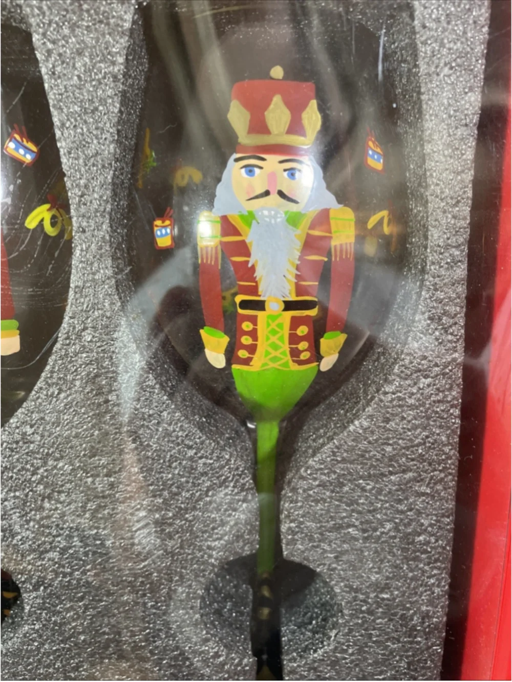 NIB Neiman Marcus Hand Painted Nutcracker Wine Glasses Set of 4 Christmas 9 inch